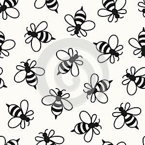 Vector seamless pattern with bees; simple bees icons.